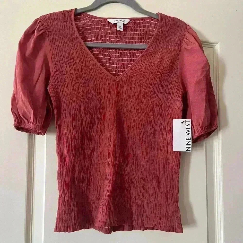 NWT Nine West Burnt Orange Rust colored Blouse Polyester Women’s XS